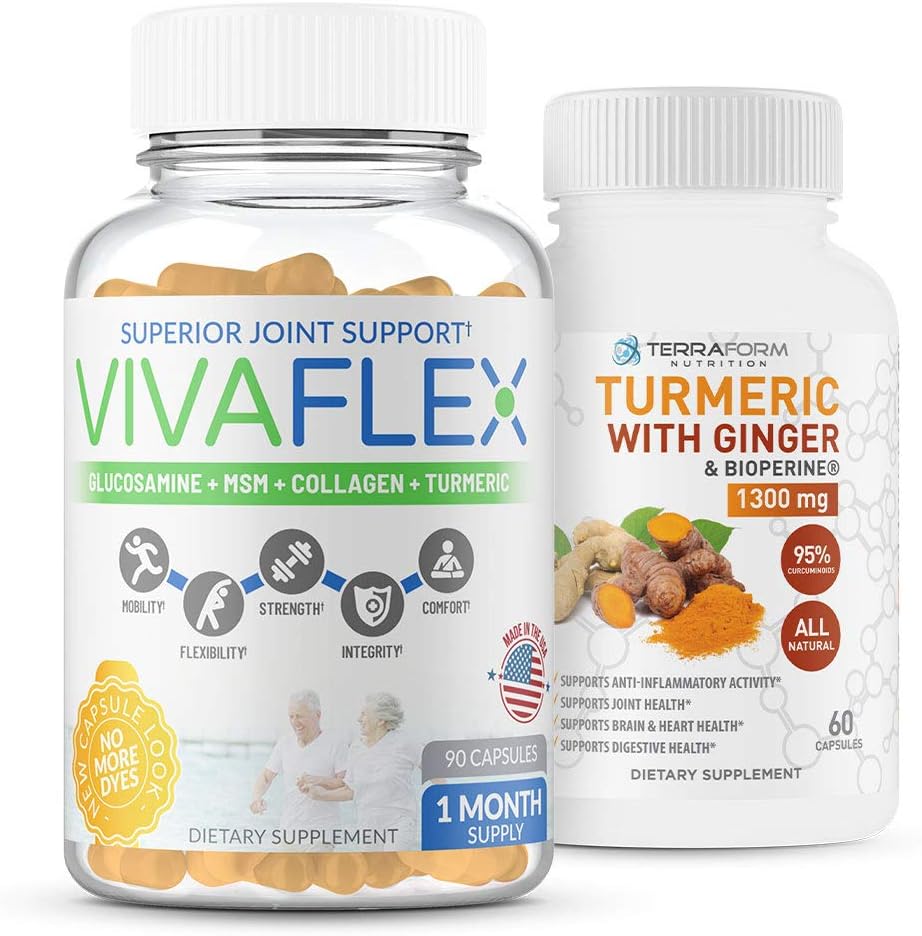 Terraform营养联合救济Combo包 – Vivaflex Plus Turmeric Curcumin with Ginger – 联合和膝盖救济的最佳补充 – 1个月供应