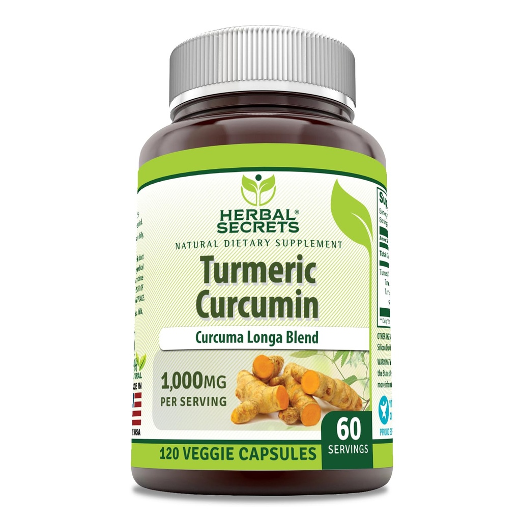 Herbal Secrets Turmeric Curcumin Supplement + 1000 Mg Per Affairing + 120 Veggie Capsules + 混合的Turmeric Powder & Turmeric 提取 → 非GMO → Gluten Free → 在美国制造