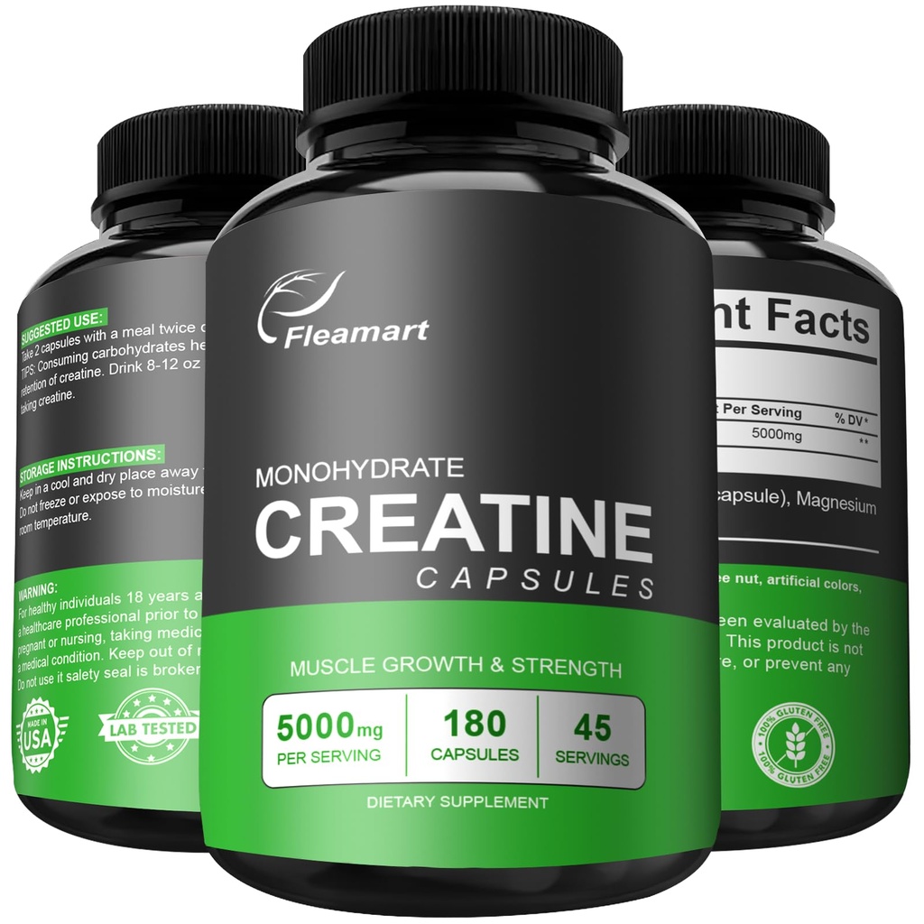 Keto Friendly, 5000mg, 180 Capsules, Creatine Monohydryate Pills 第三方测试, 在美国制造, 非GMO, Gluten Free, Vegan Safe