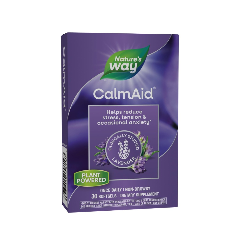 自然之道 CalmAid,帮助管理压力和紧张度*,临床研究的拉凡德,非醉酒,30软胶