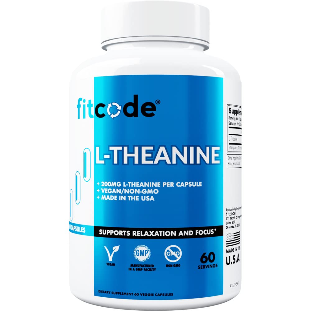 Fitcode L Theanine 200mg Capsules for Focus and Relaxation L-theanine 200mg Notropic 关注能量和焦点补充 - 日间迷宫支持和新热带焦点补充