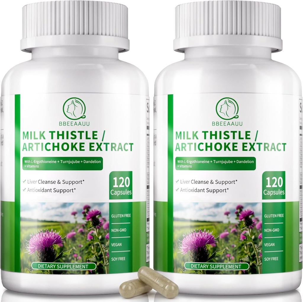 Liver Cleanse Detox & Reference 120 Capsules, 16-in-1 Herbal Liver Support Support 配有 Milk Theltle, Artichoke, L-Ergothioneine, Turnjujube Dandelion 缩写为 Liver 更新和抗氧化剂(2包)