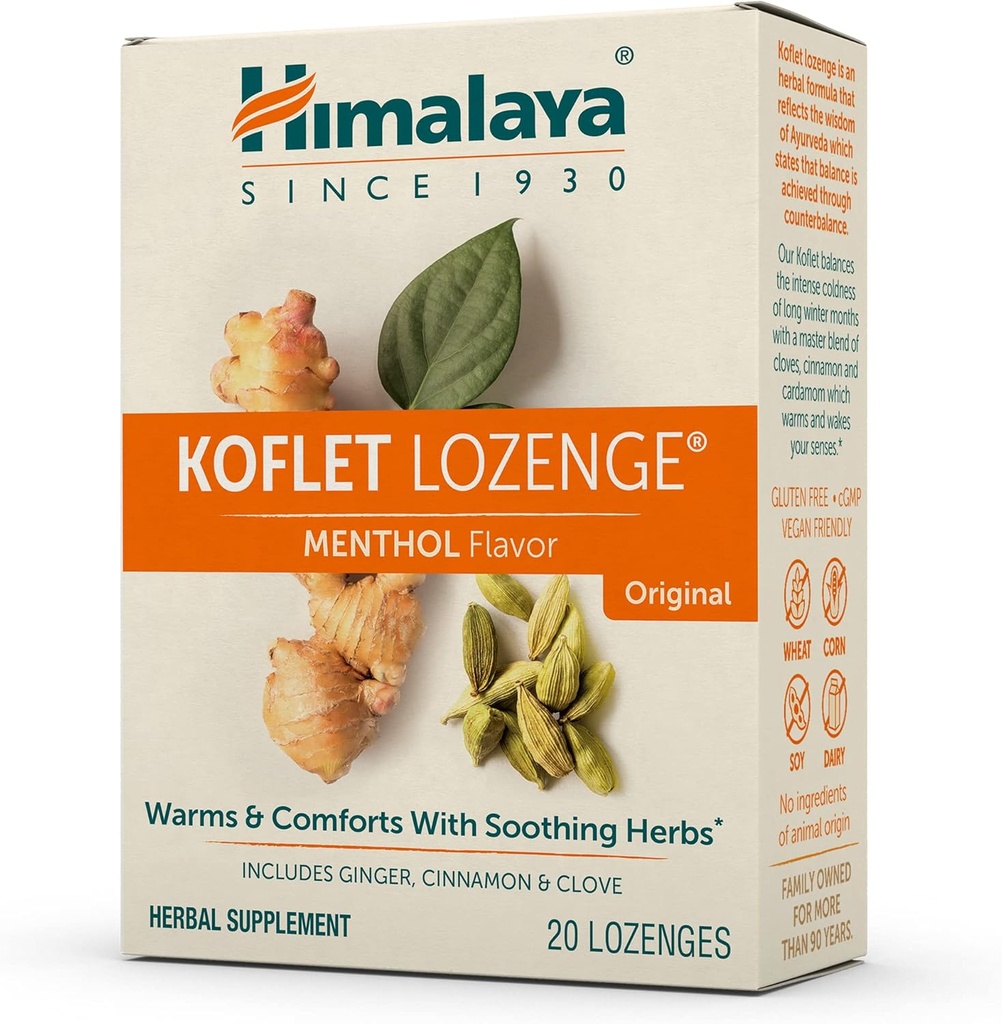 喜马拉雅Koflet Lozenges,原名Menthol Flavor,天然草药 cough Drop for Warming Relief and Soothing Throat Compfort, 130 mg, 20 Lozenges