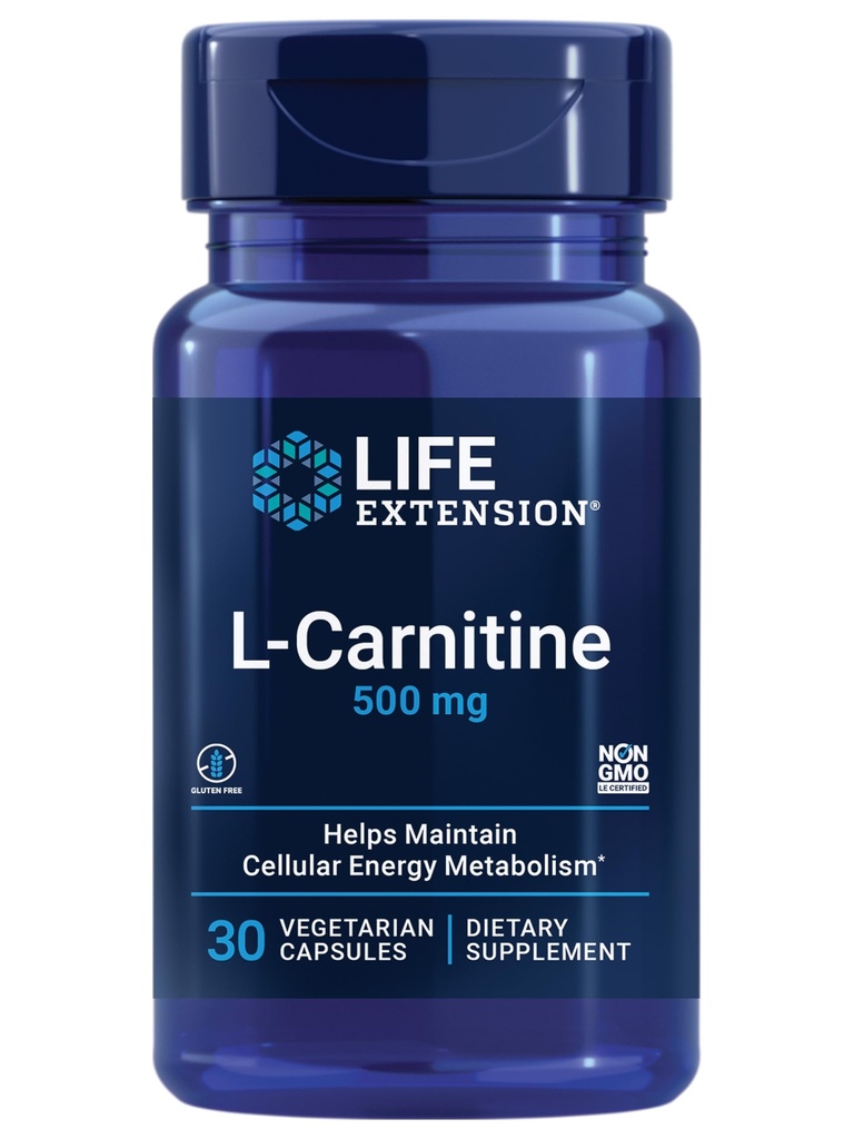 生命延伸 L-Carnitine – 500 mg,能量补充,记忆补充 – 自由形态 氨基酸,硝氧酸支持,健康血压 – Gluten-free,非GMO,蔬菜 – 30 Capsules