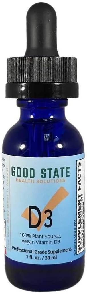 Good State的Vegan Vitamin D3 百分百的植物来源于藻类 Vegan专业等级补充品 1 Fluid Ounce Glass Bottle 300 服务品