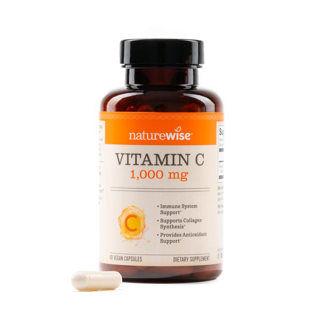 NatureWise Vitamin C 1000mg Capsules - 用于日常抗氧化剂和免疫支持的超强维冈维生素C - 非GMO,美国制造 - 60 Capsules[60天供应]