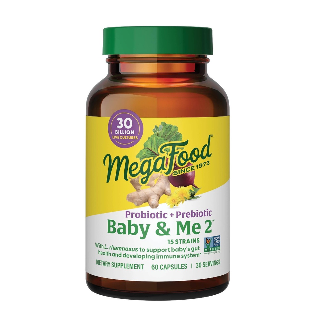 MegaFood Baby & Me 2 妇女与发展婴儿的产前生素和补充生素,含30亿CFU、蔬菜和非GMO,60 Caps(30人服务)