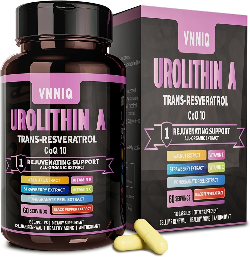 9-in-1 抗衰老补充剂,配以 Urolithin A(1200mg) Trans-Resveratrol 和 CoQ10: 健康振兴剂