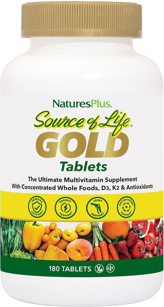 NaturesPlus 生命源金多维特敏 - 180块片 - 配有维生素D3 & B12 - 血液,骨骼和免疫支持 - 蔬菜和葡萄糖自由 - 60种服务
