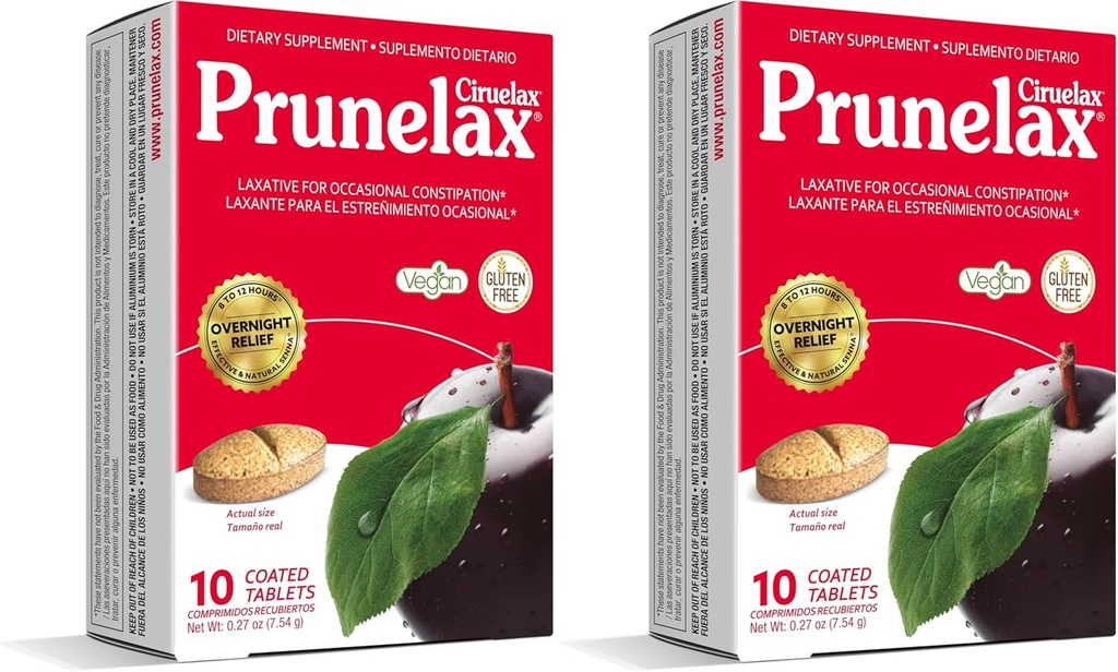 Prunelax Ciruelax 常规强力 Laxative 片剂 - 偶尔便秘的天然-成品基 Laxative , Senna Leaf 提取器的可预见夜间救济, 8-12 Hr 快动作 - 10ct