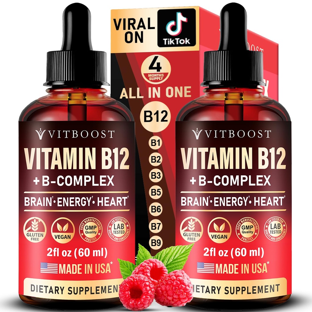Vegan维生素B12与B Complex 20000 mcg -- -- 超强的男子和妇女 -- -- Raspberry液体滴出量