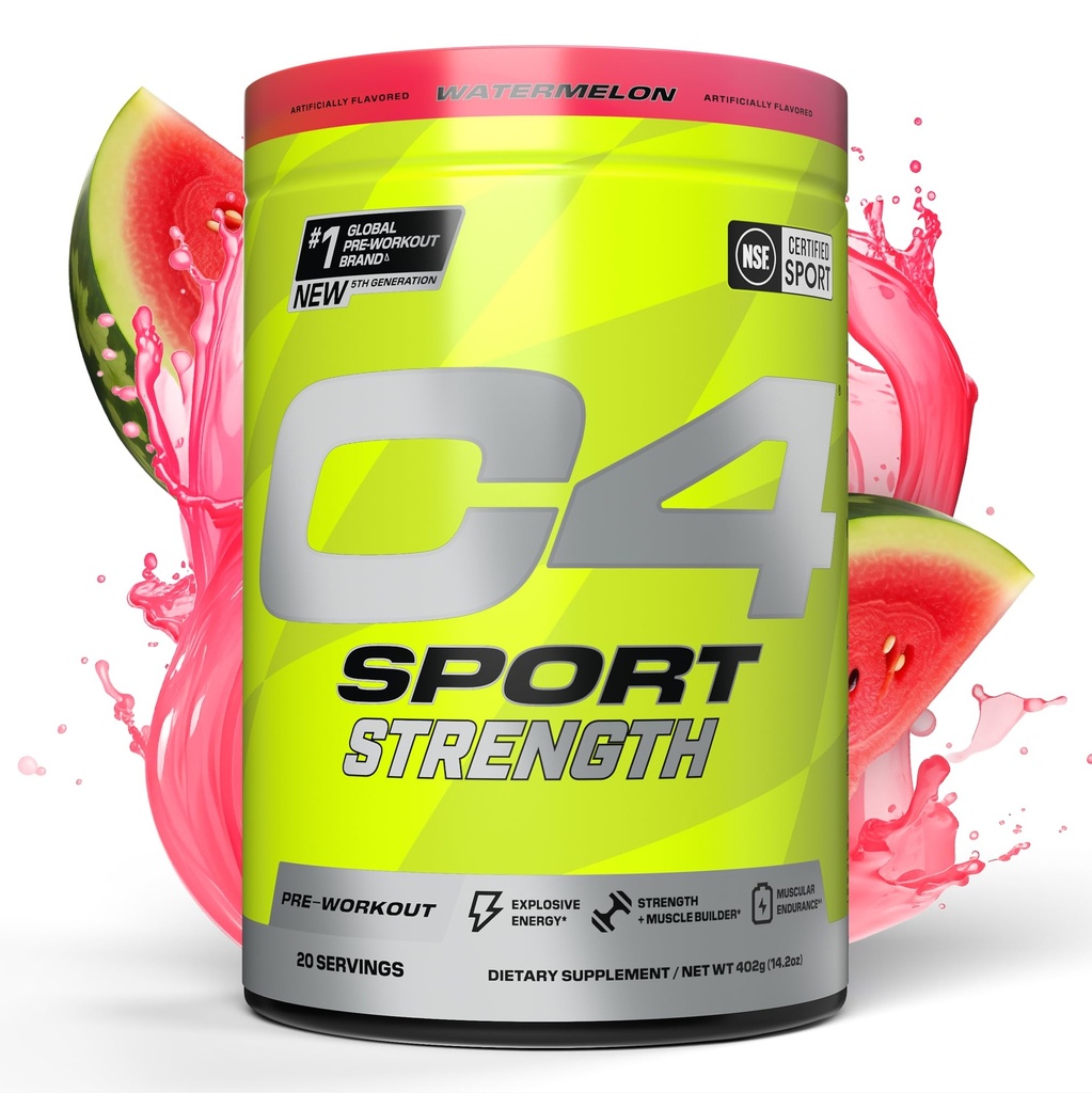 C4 运动力量 锻炼前粉 - NSF 体育认证 - Beta-Alanine, Creatine, 200mg Cafeine - 男女无糖能源补充 - 西瓜, 20种服务