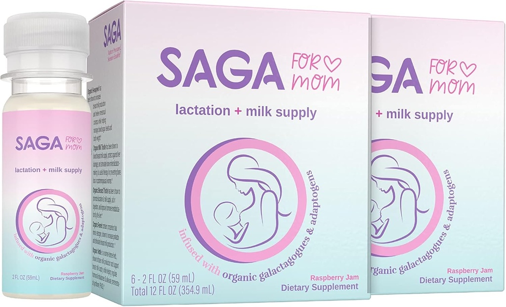 SAGA 有机乳液射击 QQ 母乳补充剂 适应剂 – Fenugreek & Milk Thetle – 高生物利用率 & Fast Onset – 每日牛奶供应 – 橙米莫莎 2oz Shots (4-Pack)
