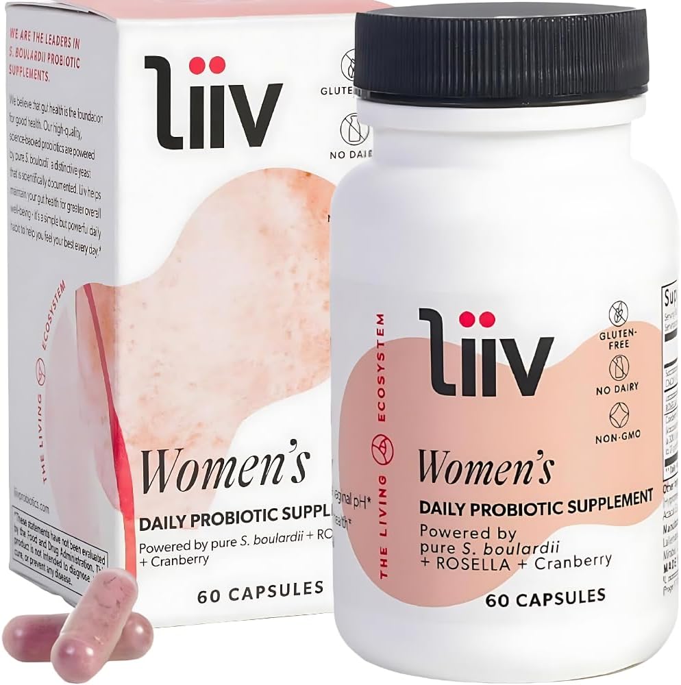 LiiV Probiotics Premium 女子Probiotic(60 Caps) 支持消化性健康 阴道pH平衡 & UT 支持 3-in-1 Daily S boulardii Probiotic Blend