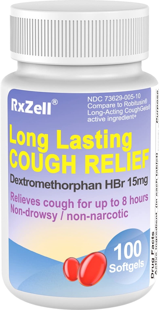 成人 cough Relief, Dexteromethorphan HBr 15mg(100软胶),8小时耐久,非醉酒,咳嗽/布朗奇抑制剂