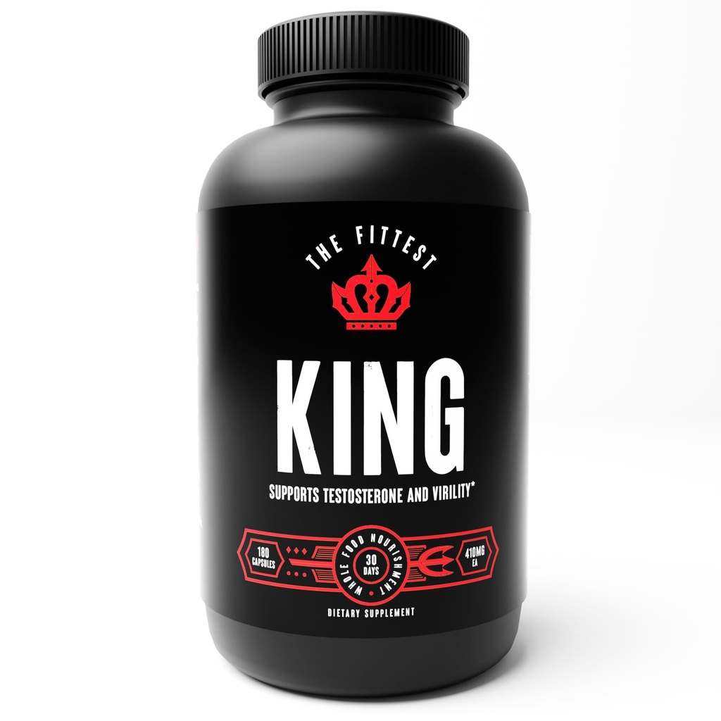 Fittest King - Testosterone Booster 补充 - 支持Hormone Health, Stamina, & 强力 - 包括草喂Bovine Liver, Bone Marow, Heart & Testicle - 180 Capsules