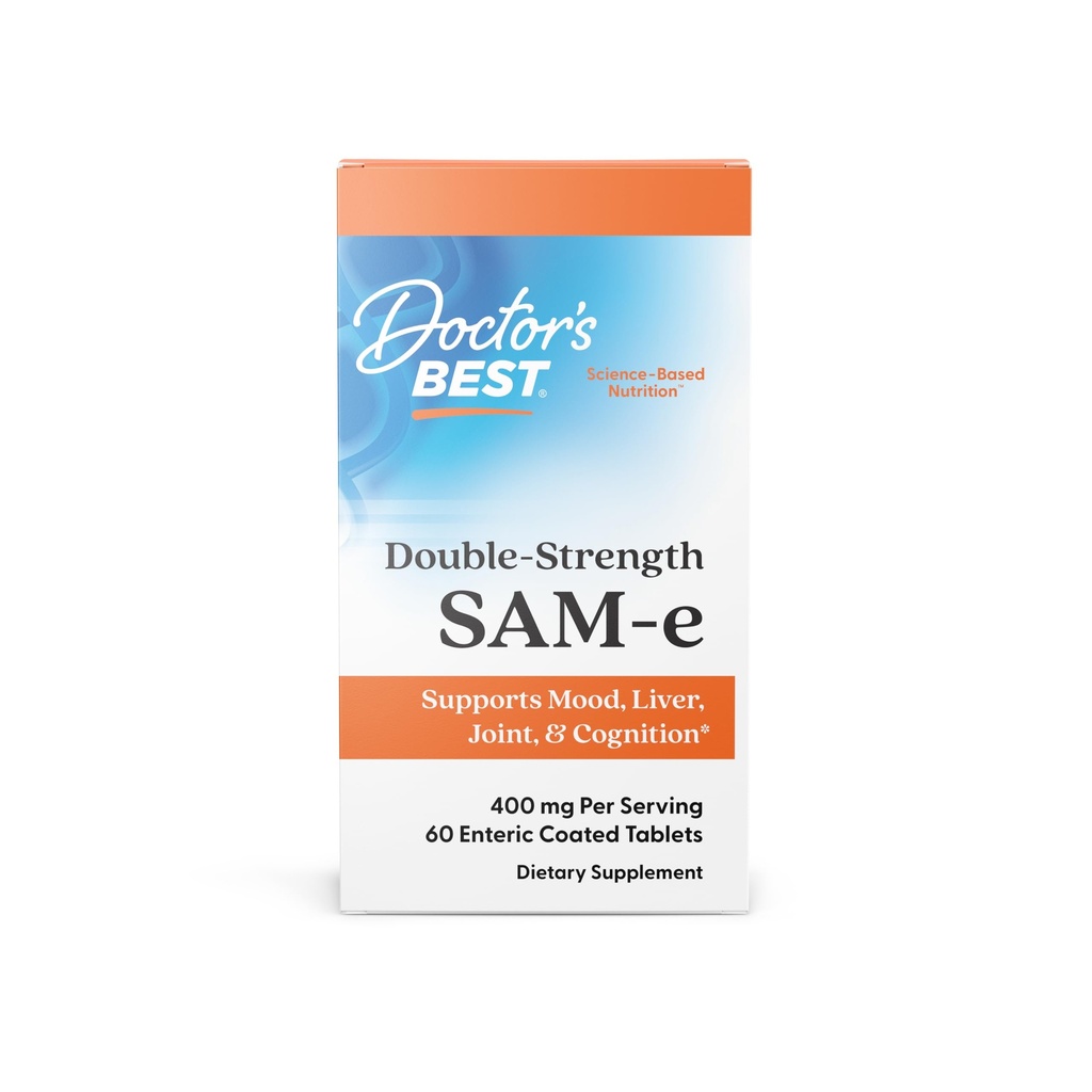 医生最佳SAM-e400 mg,Vegan,Gluten Free,Soy Free,Mood和联合支持,60 肠内合纸片