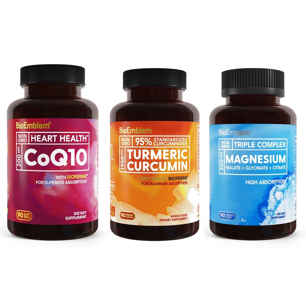 BioEmblem 三聚镁复合物和Turmeric Curcumin 补充物和CoQ10 与BioPerine