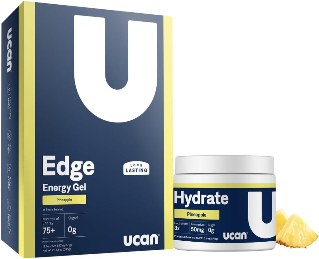 UCAN Pineapple Edge Energy Gel & Hydrate - 对奔跑、训练、健身、自行车、Crossfit & More QQQ无糖、Vegan、 & Keto友好能源补充产品都有好处