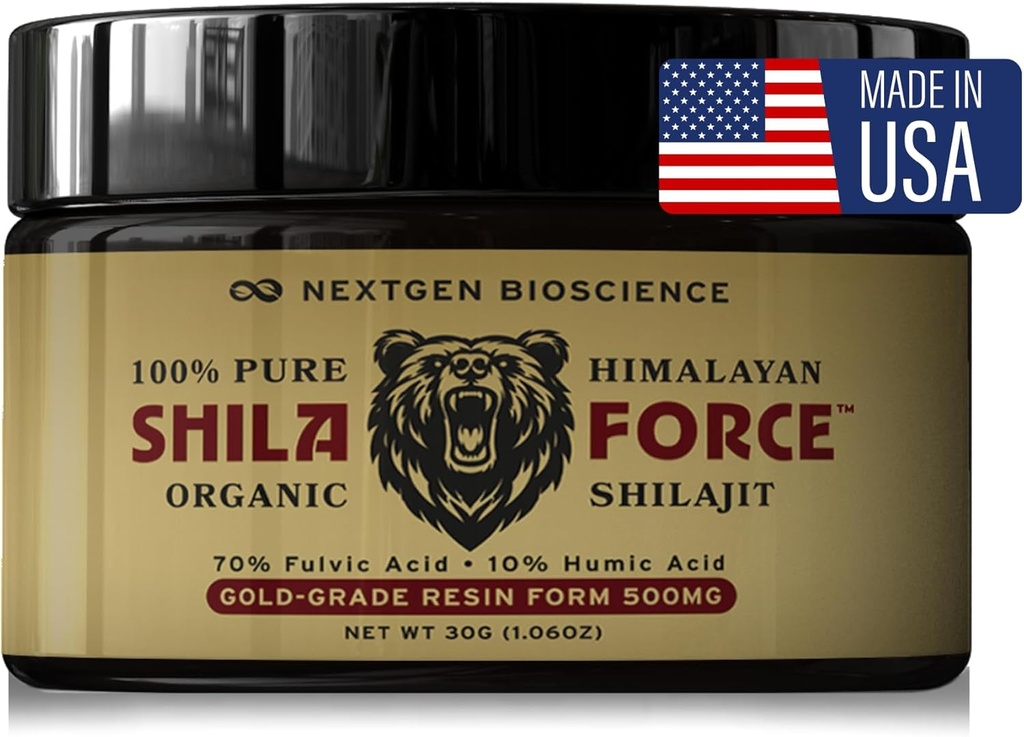 ShilaForceTM Shilajit 纯金 - 狂野 - 喜马拉雅有机活Resin - 500mg 70%富尔维酸和10% Humic Acid with 85+ Trace Minerals, 30g 在美国制造,布朗