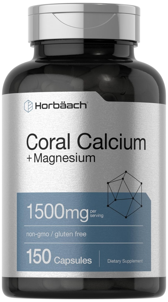Horbäach珊瑚钙 1500mg Capsules 150 伯爵 + 镁 → Non-GMO & Gluten 免费补编