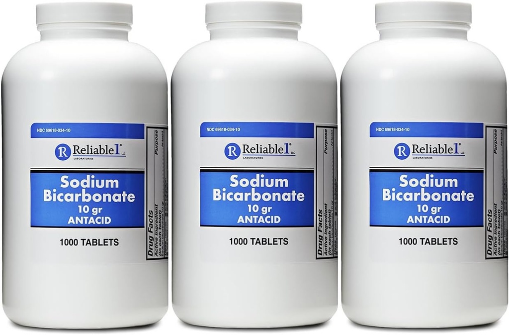 Bicarbonate钠 650 mg 1000 Antacid 药片,用于缓解酸性消化, Heartburn, Sour Stomach & Upset Stomach Pack of 3