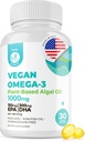 DR. MORITZ Vegan Omega-3 成人和儿童软胶,用藻油制成,DHA EPA, Small Algae Omega 3 补充品, Vegan, 30 Counter