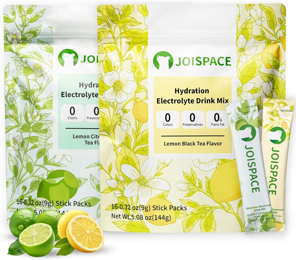 JOISPACE 电解质 饮用与茶多酚的混合 QQ 快水解与电解质 布尔斯特 NO-GMO, Vegan, Gluten-Free QQ 柠檬茶和柠檬柠檬茶, 32种服务