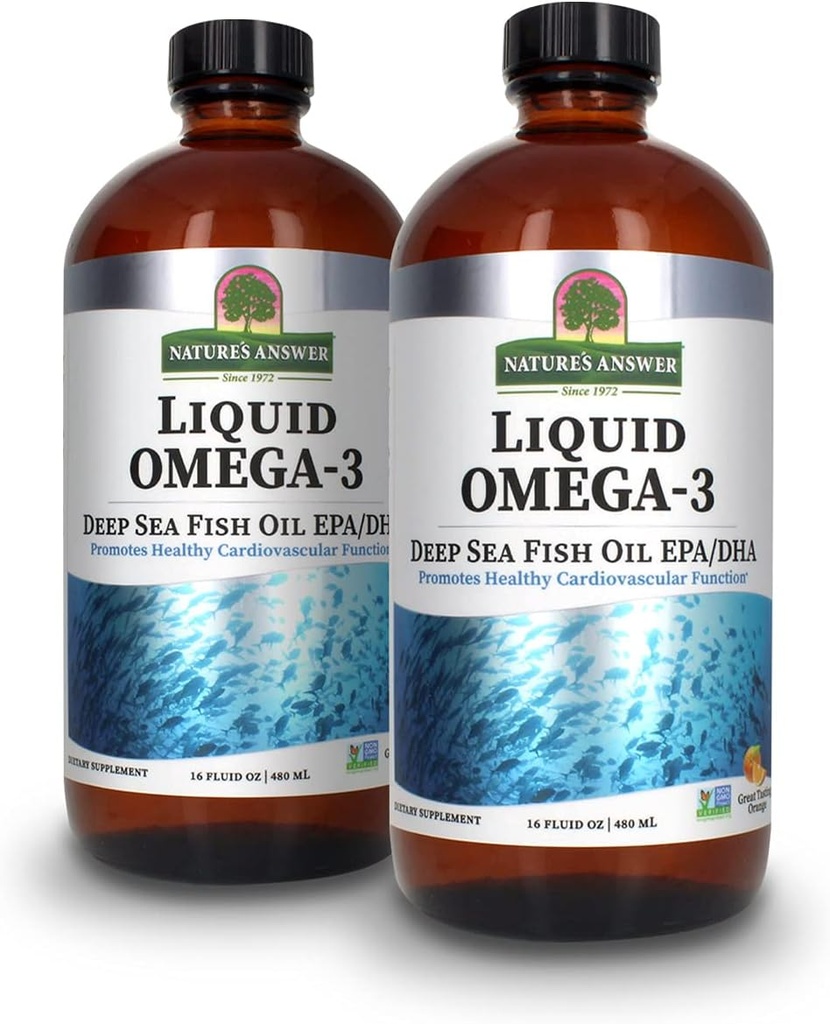 自然之答液体Omega-3 深海鱼油,配有EPA/DHA 饮食补充 |心血管支持 | 无防腐剂和无胶水16oz(包2)