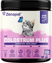 ZENAPET Cat Colostrum Plus Premium Powder Topper, Immune和消化保健补编,240 Services (8-Month Supplement), 支持皮革和煤炭,美国制造