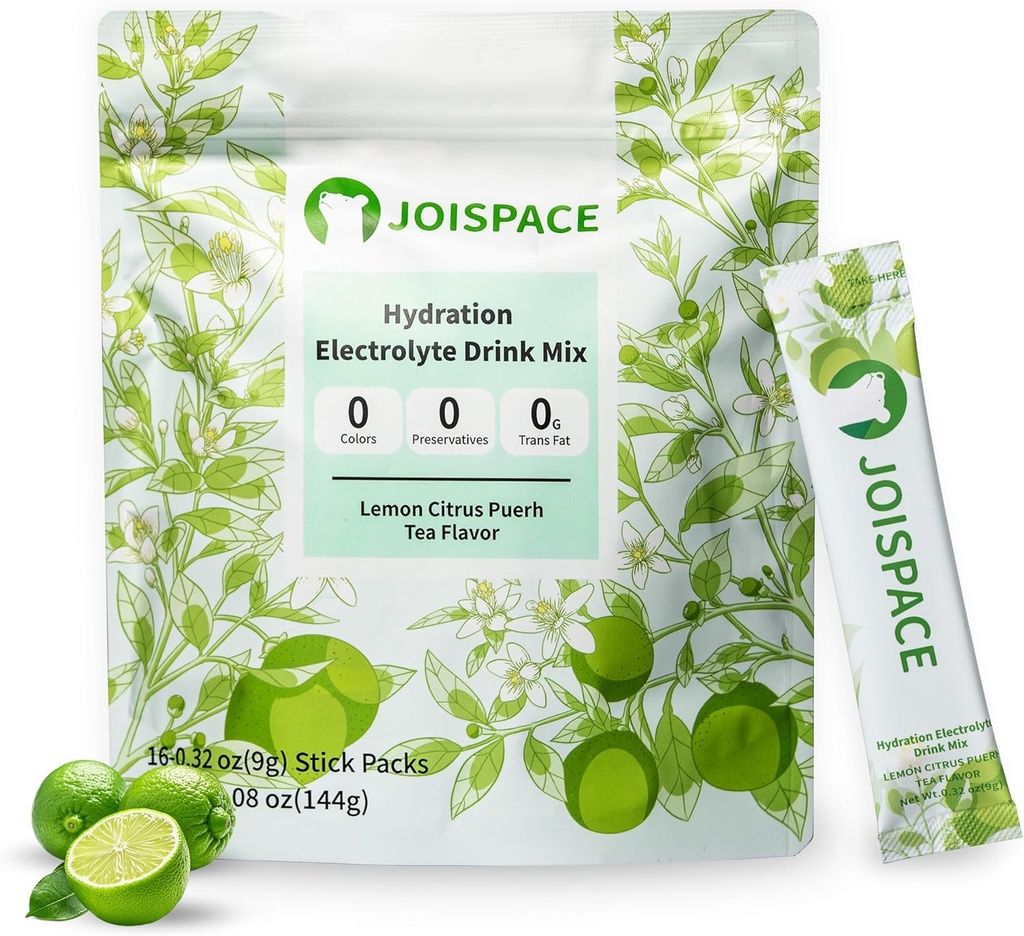 JOISPACE 电解质 饮用与茶多酚的混合 QQ 快水和电解质 促动 NO-GMO, Vegan, Gluten-Free QQ Lemon Lime Tea, 16 services