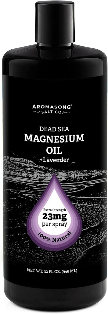 Aromasong Magnesium Spray Lavender - 外加强度(每个斯普里茨23mg) 32 Oz Refill Bottle, Natural and Pure Magnesium Oil Spray - 在美国制造,用于腿部不适,促进平静睡眠.