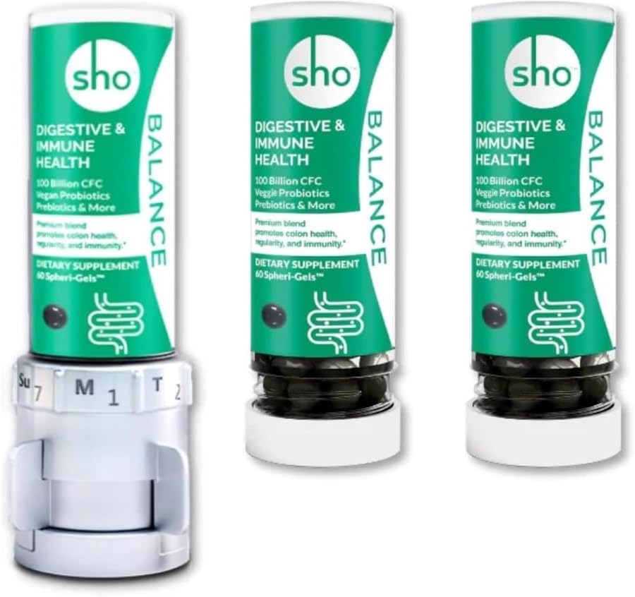 SHO 平衡 100亿CFU Prebiotics & Probiotics for IBS, Bloating, 便秘, 消化健康, Gut Health and Wight Loss Vegan 补充 女性和男性 2 补药瓶