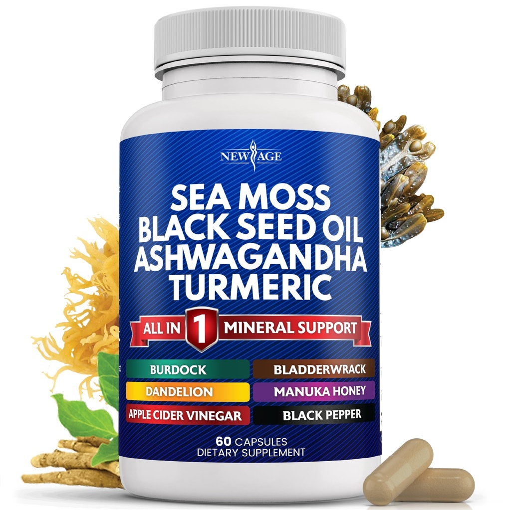 新AGE海 Moss黑种子油 Ashwagandha Turmeric Bladderwrack Burdock - 与马努卡,蜂蜜丹德利翁,ACV 黑辣椒 Gluten Free (英语).