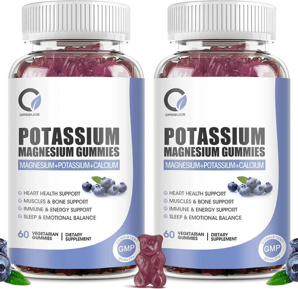 2 Pack Potassium Magnesium Gummys with Potassium Ctriate 200 mg, Mgnesium Glycinate 320 mg Plus Calcium, Zinc, Vitamin - Potassium supposes for Leg Cramps, Heart, Muscles 健康支持