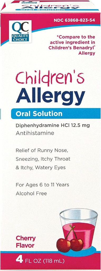 质量选择儿童过敏医学,非醉酒液类抗希胺溶液. 用于咳嗽、Runny Nose、痒眼和喉部减肥的无酒精樱桃火焰