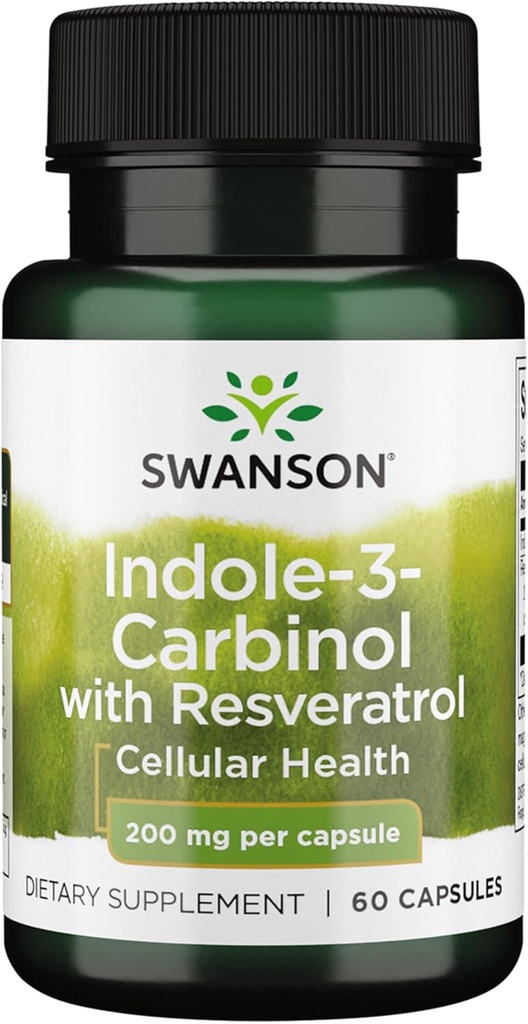 Swanson Indole-3-Carbinol 配有resveratrol - I3C 补充促进细胞保护 - 自然补充 帮助保持健康荷尔蒙平衡 - (60 Capsules,每架200mg)