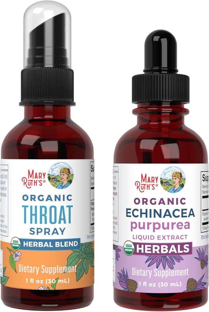 MaryRuth 有机咽喉喷洒(未受欢迎)和Echinacea Purpurea Drops − UDA 有机、清洁标签项目