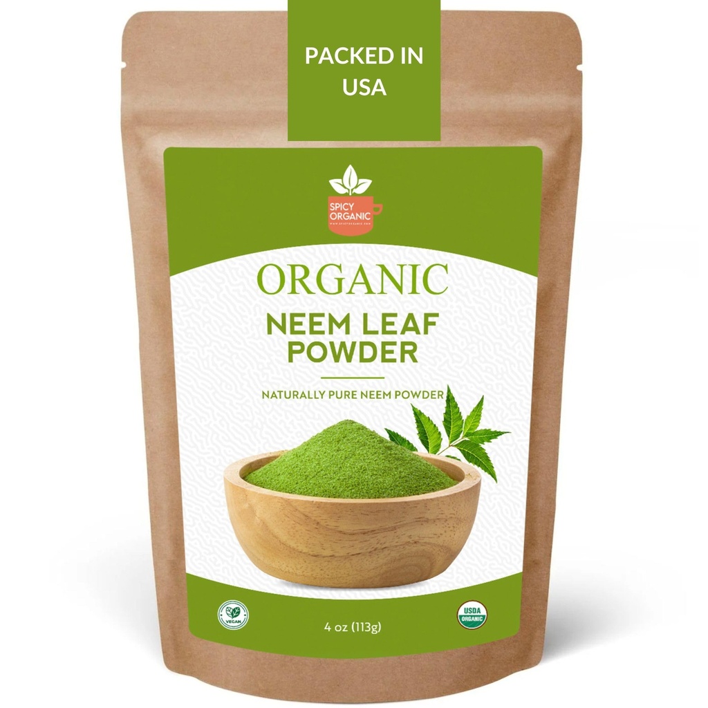 SPICY ORGANIC NEEM Powder – 4 oz. – 认证的USDA有机-非GMO – 新鲜干燥的NEEM 叶粉用于健康发型和皮肤 - Azadirachta Indica Ayurvedic 草药用于整体健康.