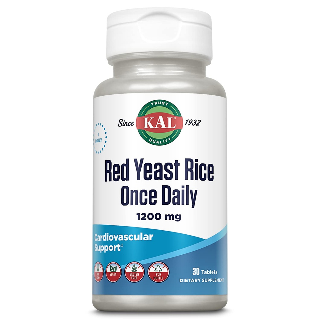 KAL 红酵母大米,每日1200mg,心血管支持* 配有自然不饱和脂肪酸,氨基酸和水分营养素,Vegan,Gluten Free,30种服务,30片