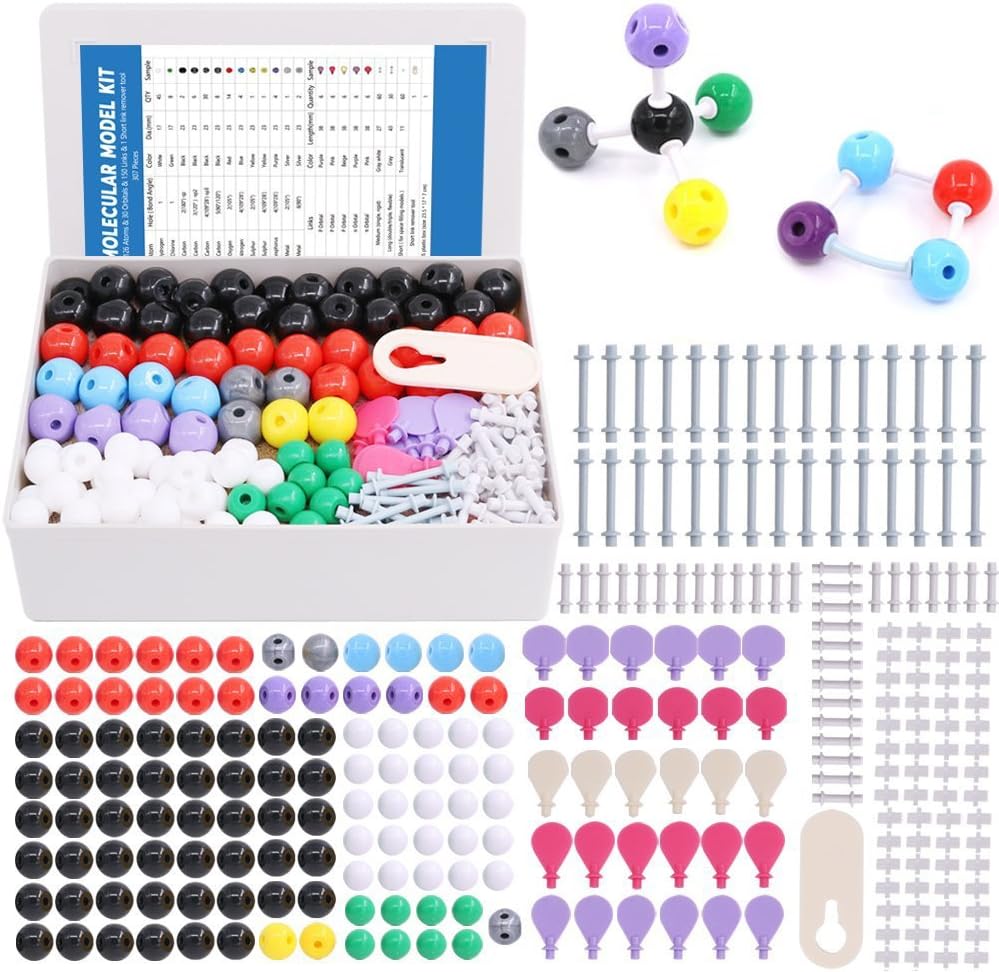 Swipeet 307 Pcs 有机化学和无机化学分子模型包 - 化学分子模型学生与老师集 - 126原子与30轨道与150链接与1短链接删除器工具