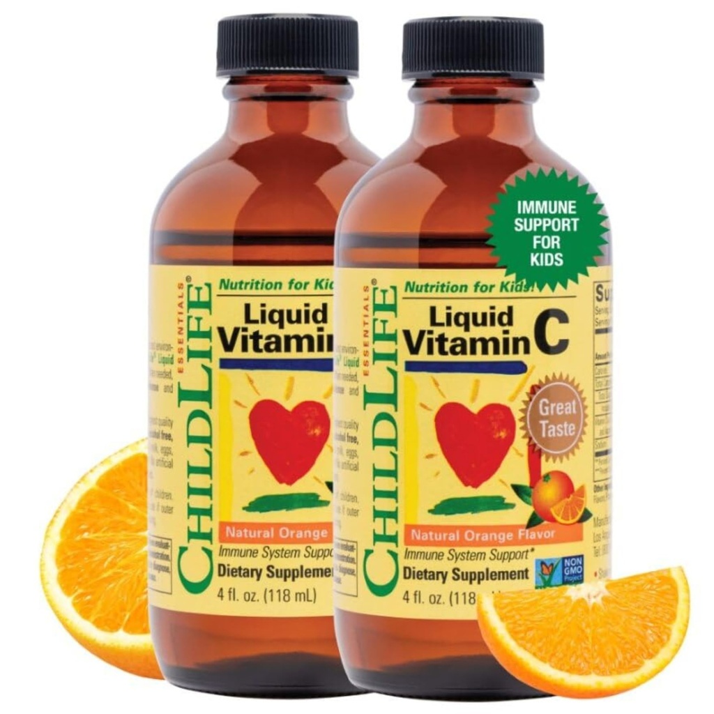 C - 纯维生素C - 儿童液体补充剂,免疫系统支持,天然橙色火焰,4 Fl Oz(2包)