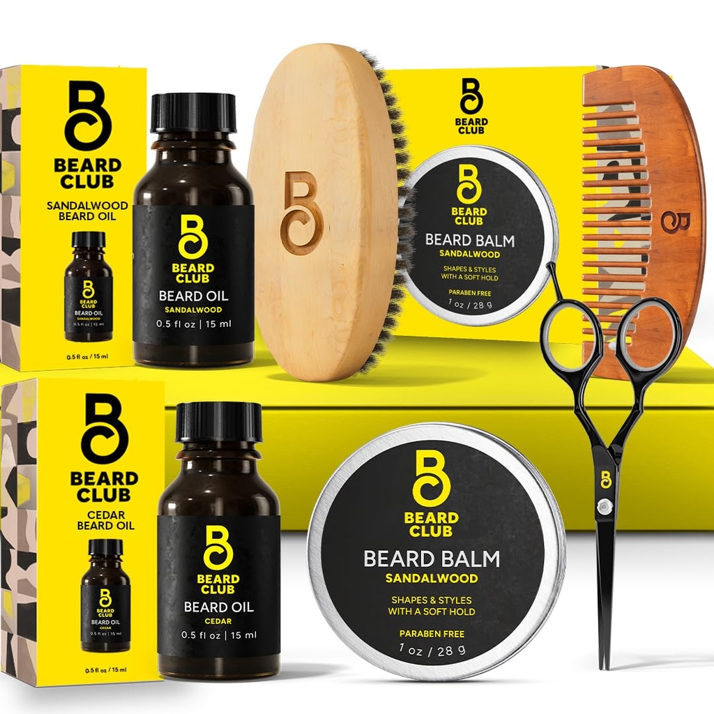 比尔德俱乐部的比尔德男子套装 - Groming & Care Kit - Cedar & Sandalwood Oil, Sandalwood Balm, Boar Bristle Brush, Comb, Trimming剪刀 - 爸爸礼品套装