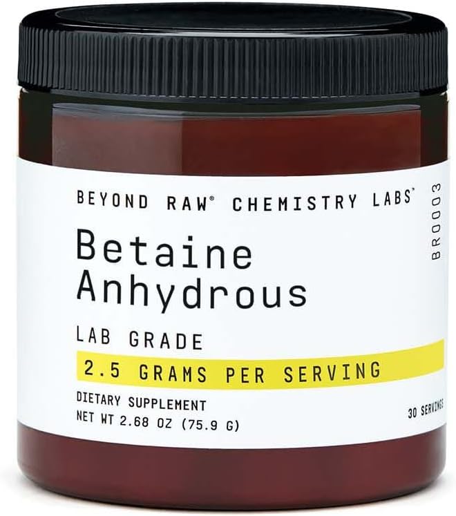 BEYOND RAW 化学实验室 Betaine Anhydrous Powder 支持正常细胞生长,健康心血管系统和肝脏健康 + 30服务