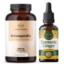 HERBAMAMA Ashwagandha和Turmeric Ginger Kit - 1500 mg Ashwagandha Root Capsules & Turmeric Ginger Tincture 2 fl oz - Vegan,非GMO,糖和无酒精 - 2包