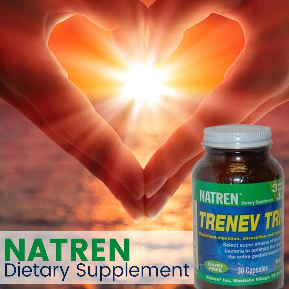Natren Trenev Trio Probiotic Capsule - 三进制无乳品食品补充剂 - 用于健康腹腔植物、援助文摘和吸收 - 30 Capsules Each with 30亿 CFU