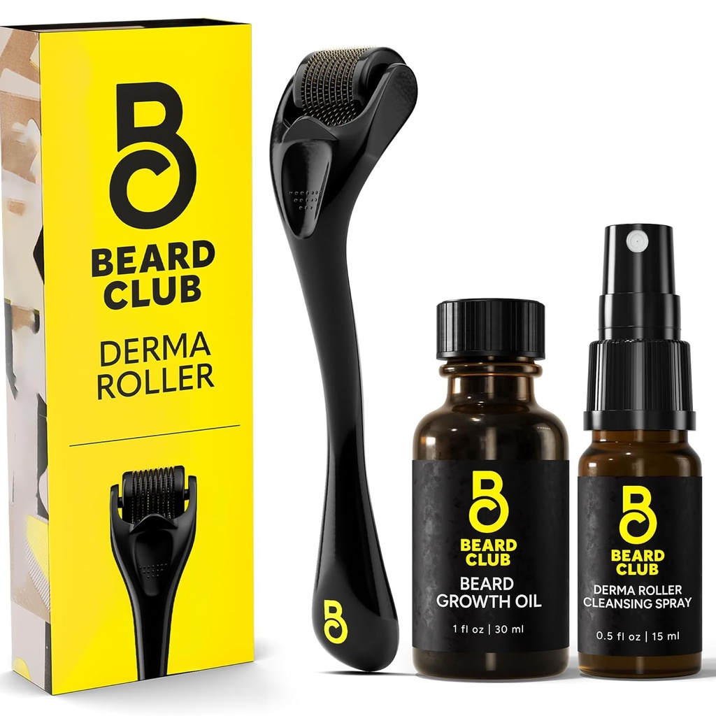 比尔德俱乐部Derma Roller、Growing Oil & Cleans Spray for Face, Body and Scalp - 男子和女子微型需求540钛微型需求器