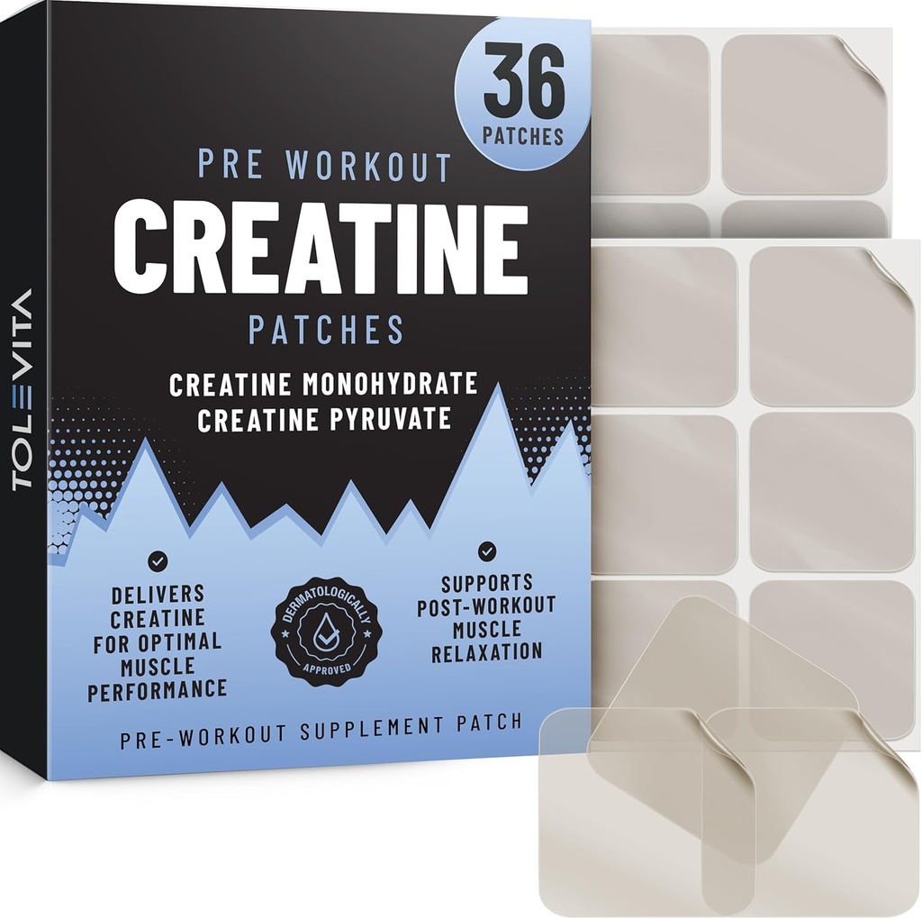 工作前 Creatine 补丁 - 36 Pcs → Creatine Monohydrate & Pyruvate → 能量支持和肌肉恢复 → 易用粘贴补丁用于健身、健身和主动生活方式
