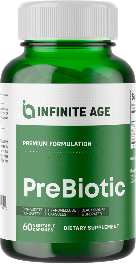 INFINITE AGE Prebiotic Capsules, 60 Counter - Premium FOS Prebiotic Fiber 补充Chicory和Acacia - 男性消化健康