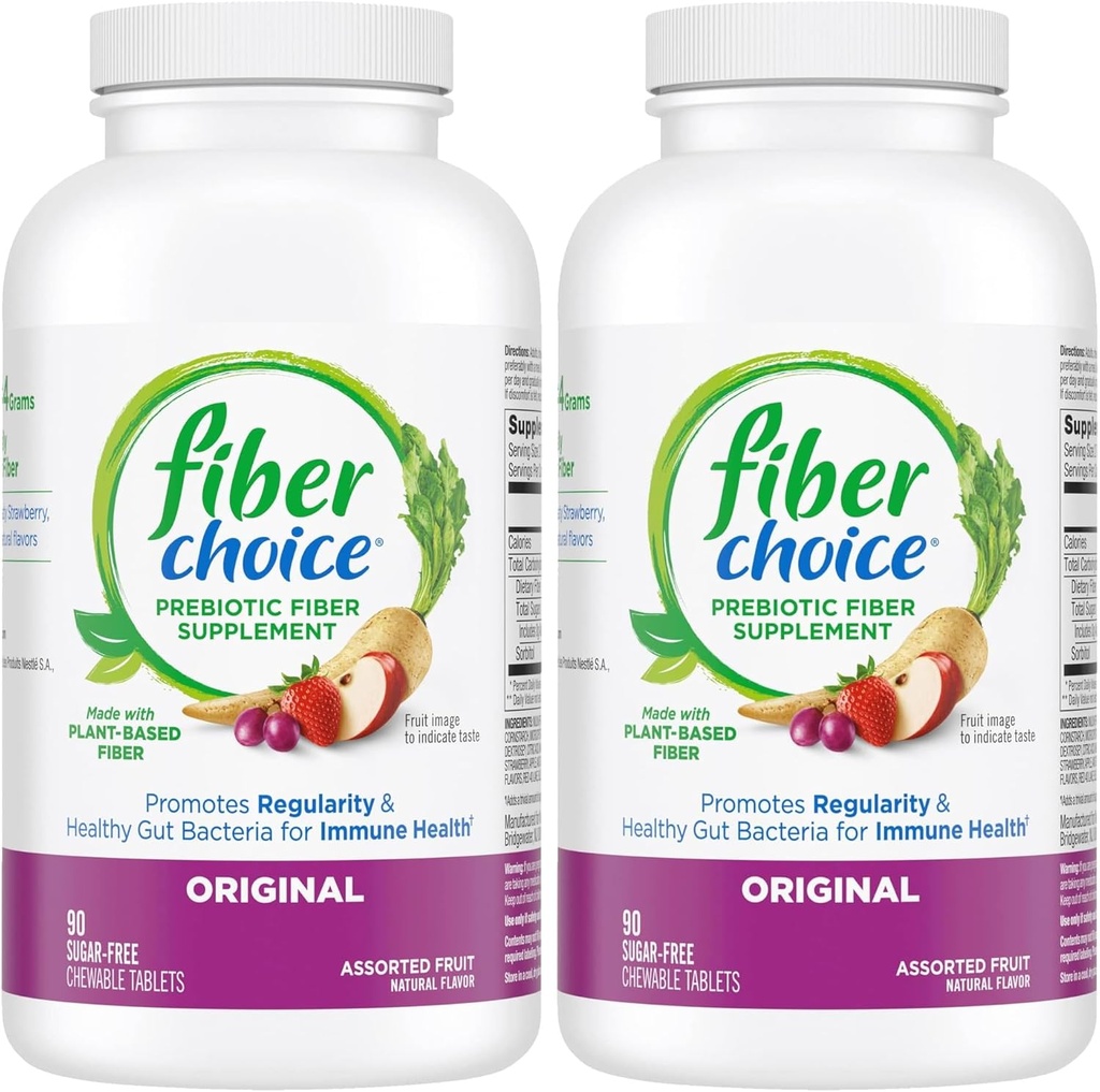 Fiber Choice Daily Prebiotic Fiber Chewable 牌匾 各种水果 90块牌匾(90 count (Pack of 2))